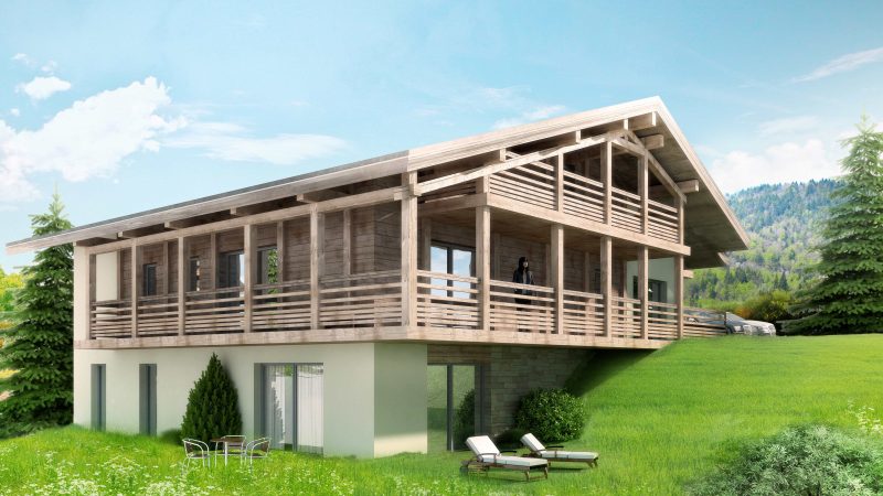 chalet bois enduit poteaux montagne
