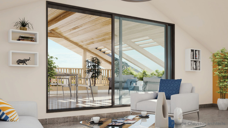 n vue intérieure terrasse extérieur sous les toits
