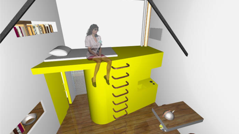 p portique métallique avec plateforme et tiny house et toit végétalisé décomposé 222