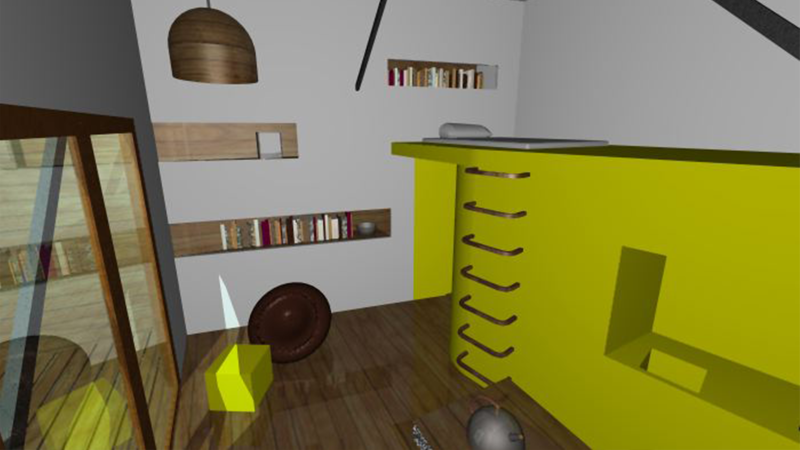 p portique métallique avec plateforme et tiny house et toit végétalisé décomposé 2222