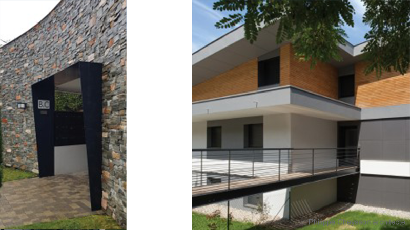 tn logement contemporain passerelle et auvent d'entrée